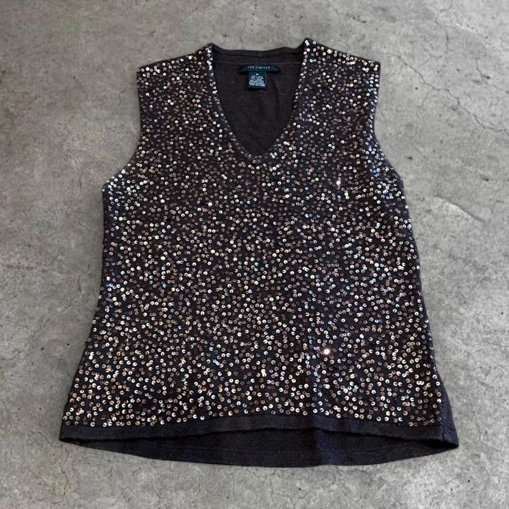 y2k brown silk sequin tank top medium